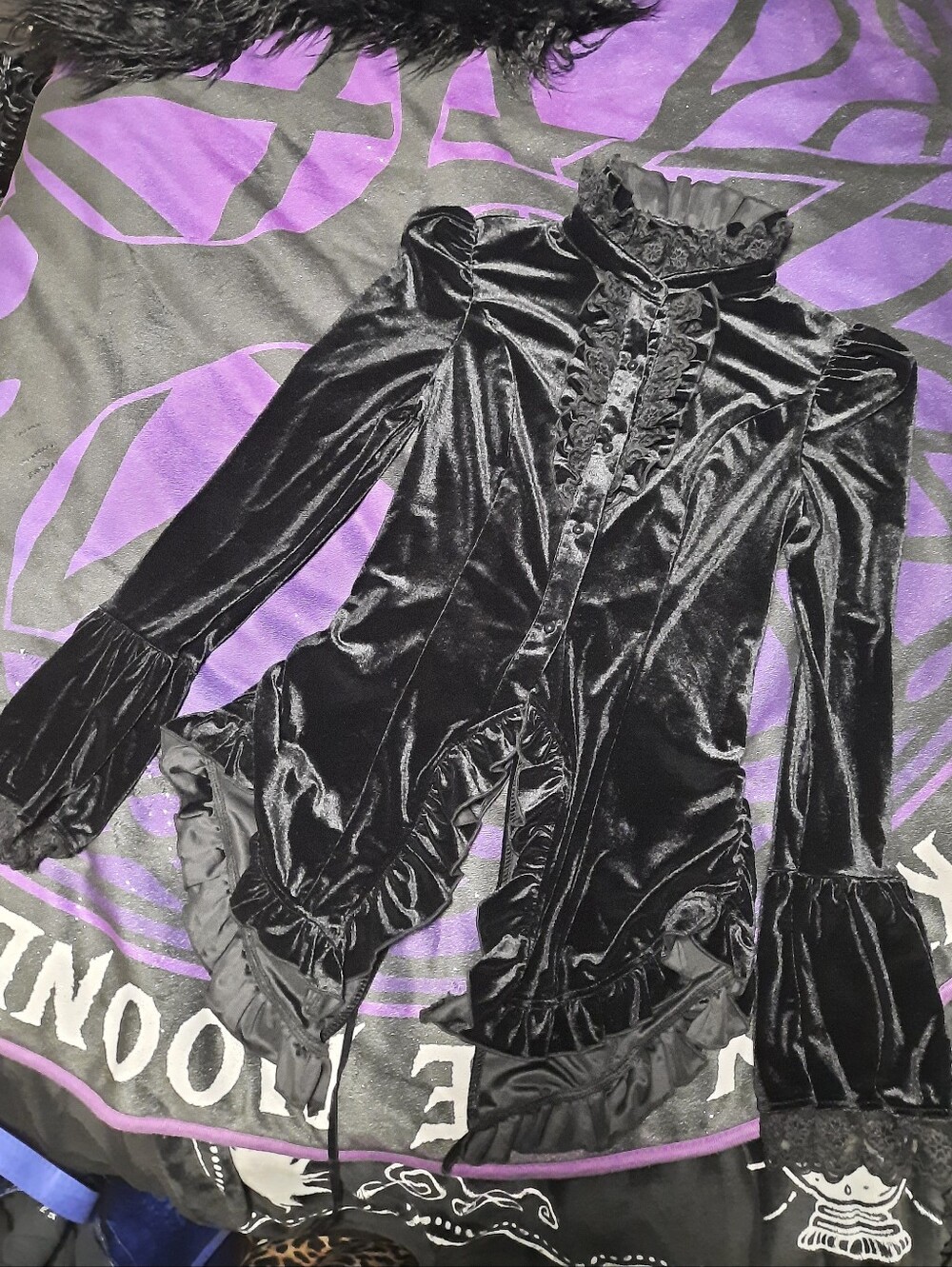 Black Velvet Ruffled Gothic Blouse